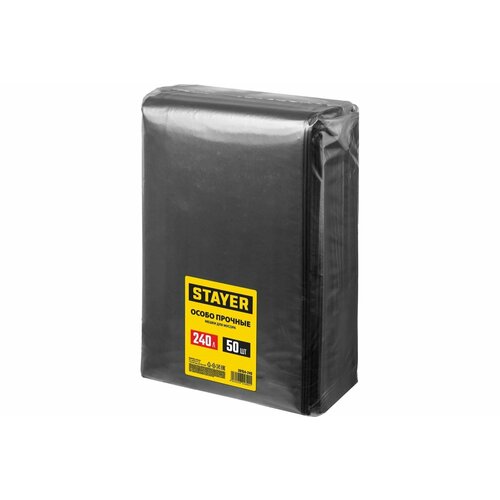 фото Строительные мусорные мешки stayer 240л, 50шт, особопрочные, чёрные, heavy duty