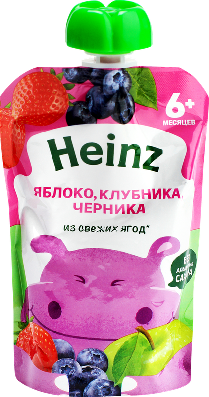 Пюре фруктово-ягодное HEINZ Яблоко, клубника, черника, с 6 месяцев, 90г