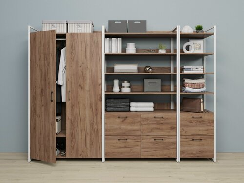 Изображение товара Гардеробная система Урбан Лофт 01 с ящиками Белый/Дуб крафт табак