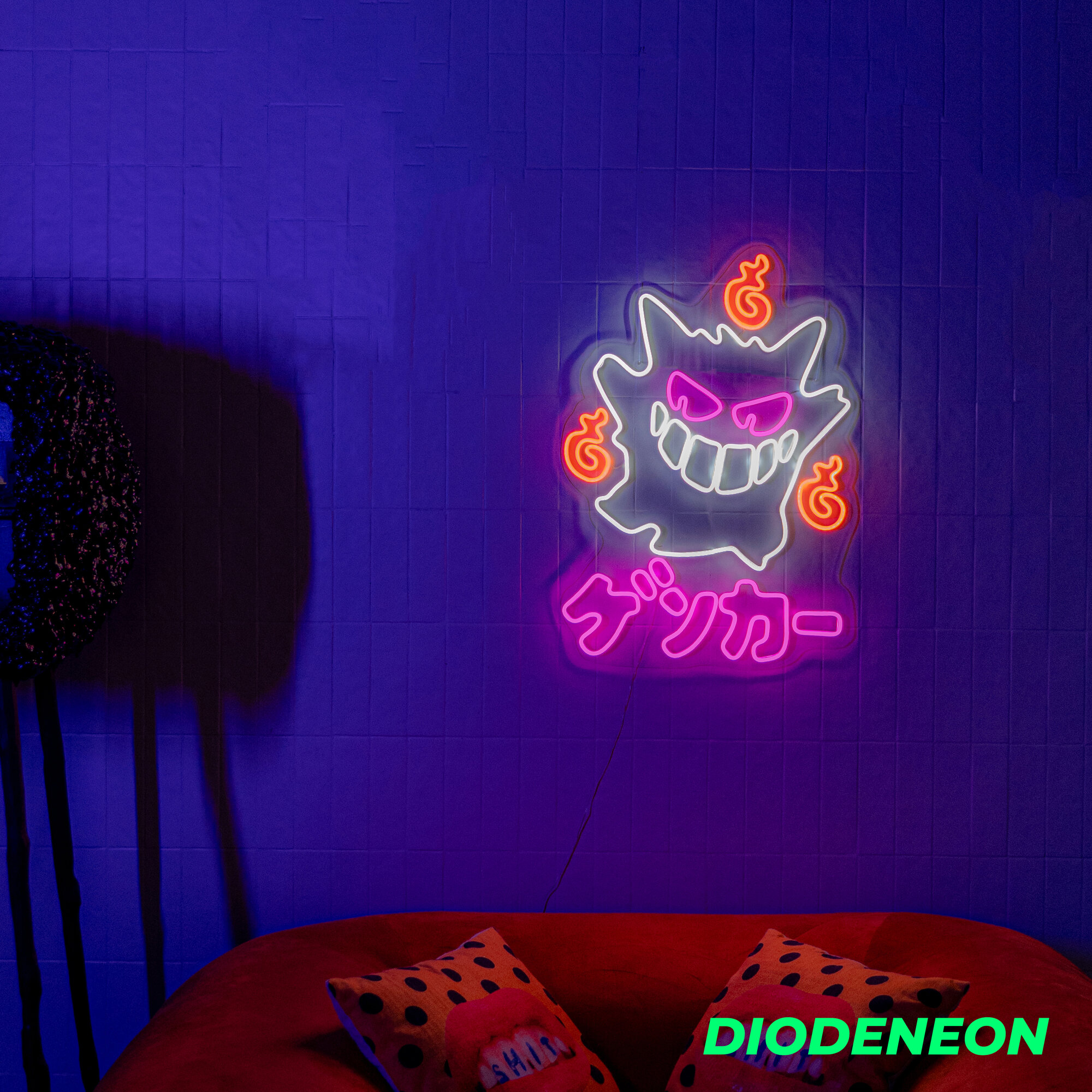 DIODENEON / Неоновый светильник - Азиатский злой дух 52х73 см. белый, неоновая вывеска, гибкий неон, ночник
