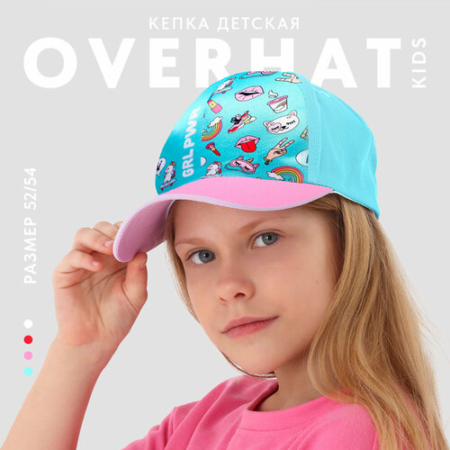 фото Кепка overhat grl pwr, размер 52/54, голубой, красный