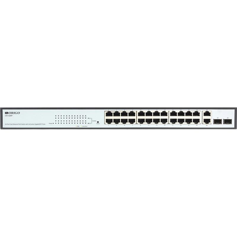 Коммутатор/ Smart Managed Switch 24x100Base-TX PoE, 2xCombo 1000Base-T/SFP, PoE Budget 280W, 19" w/brackets