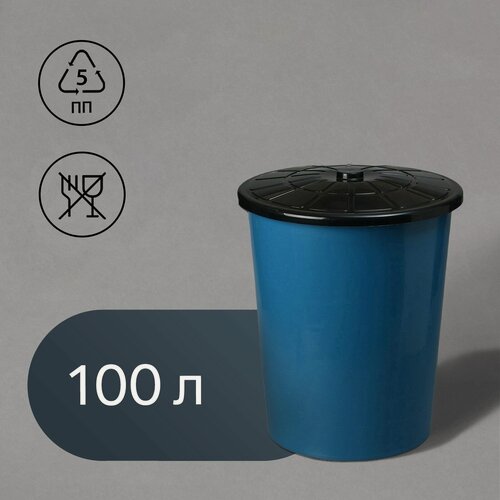 Изображение товара Бак хозяйственно - бытовой, объём 100 л, пластиковый с крышкой, синий