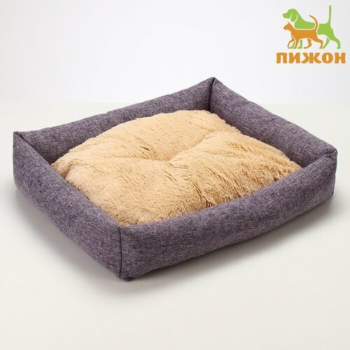 Лежанка для животных 60 х 50 х 15 см рогожка искусственный мех сиреневая 1911₽