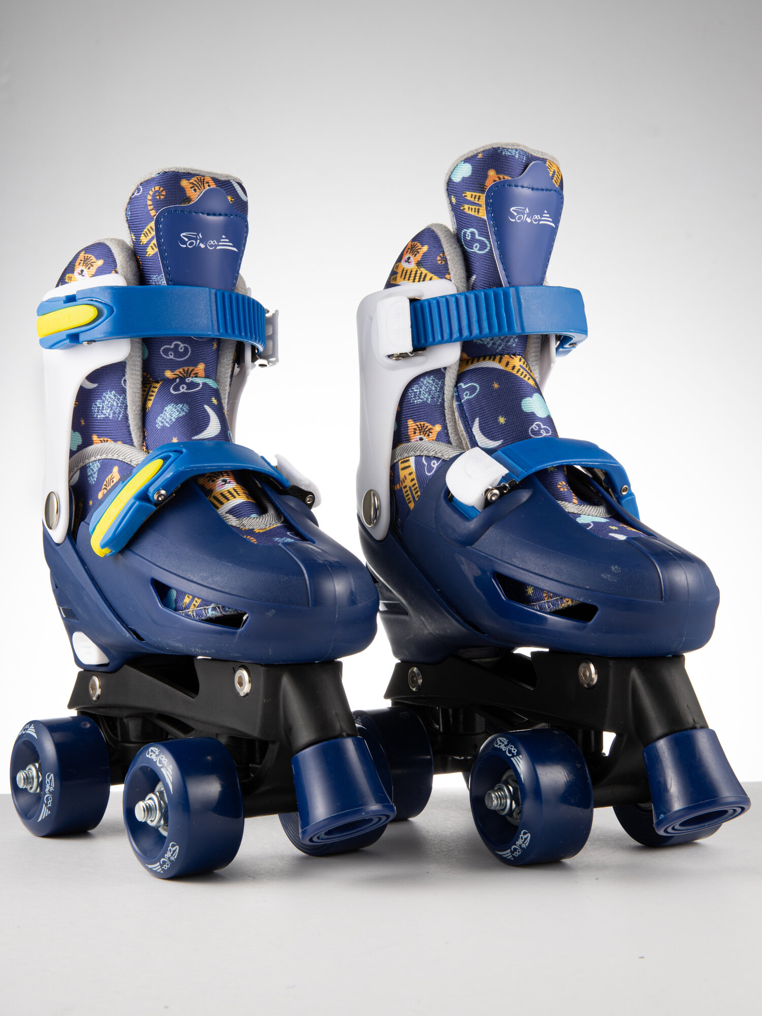 Роликовые коньки с защитой квады детские раздвижные 31-34 размер, цвет синий