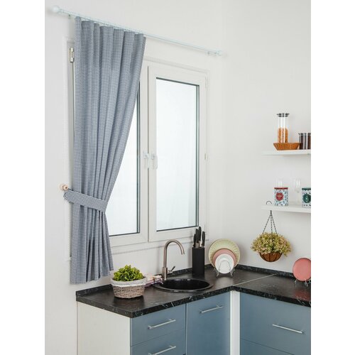Штора для кухни SANPA HOME короткая, на ленте, синий, 1 шт. размер 140х180 см