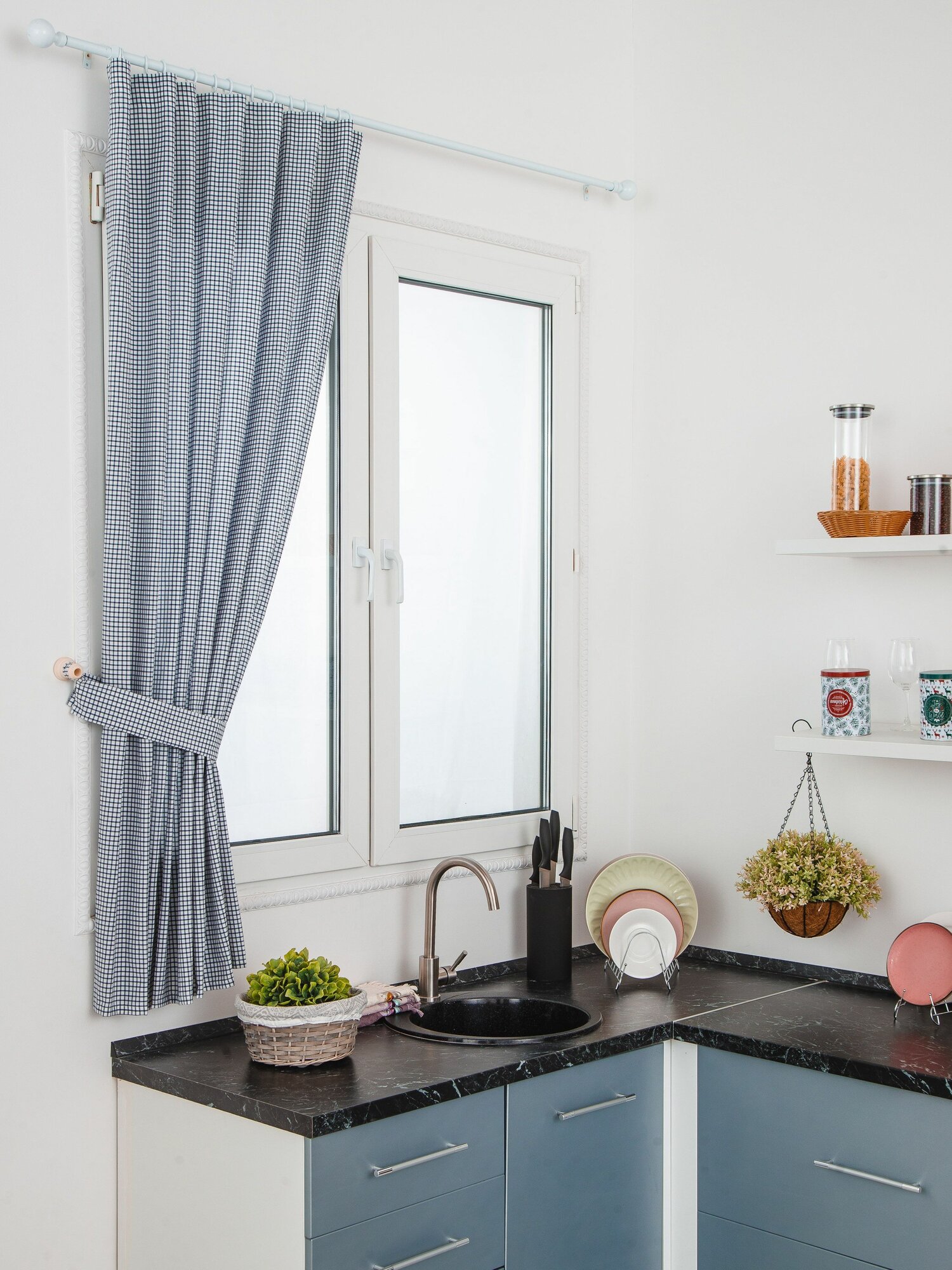 фото Штора для кухни SANPA HOME короткая, на ленте, синий, 1 шт. размер 140х180 см