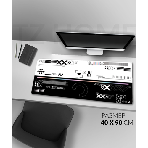 Игровой коврик для мыши белый вверх TZ Cyber Поток Информации XXL 40х90см 1366₽