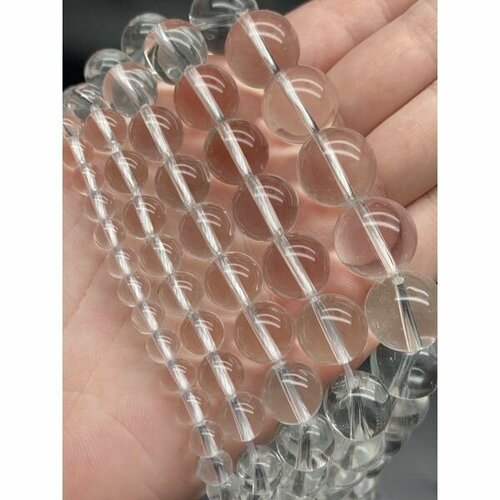 Каменные бусины, Горный Хрусталь, шарик гладкий, 6 мм, длина нити 38 см, около 63 бусин