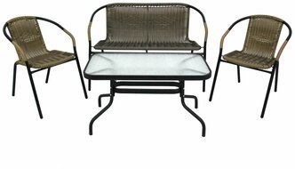 Набор мебели Марсель делюкс арт. WR2719, WR2719-B, SC089 желто-черный, (2 стула+диван+стол 90х50см, каркас черн, ротанг желто-черный) "Garden story"