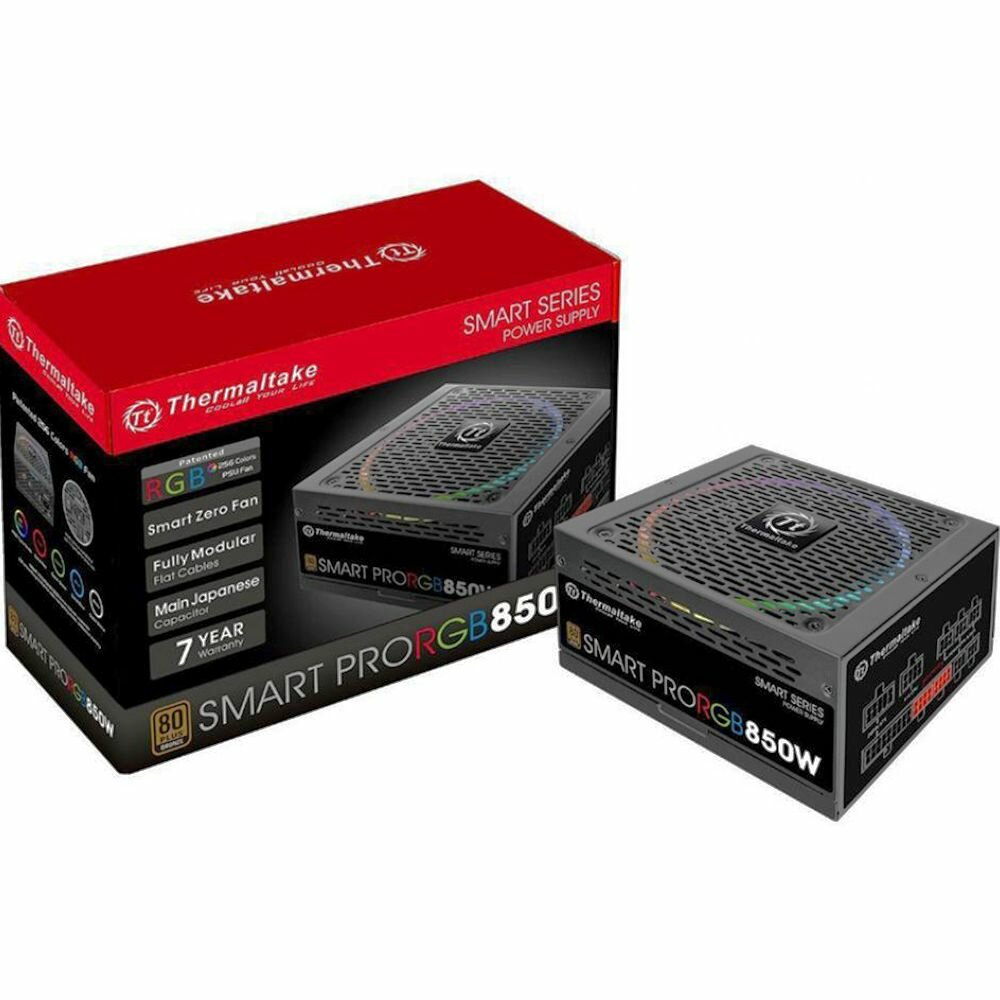 Блок питания Thermaltake ATX 850W SMART PRO RGB 80+ bronze (24+4+4pin) APFC 140mm fan color LED 9xSATA Cab Manag RTL