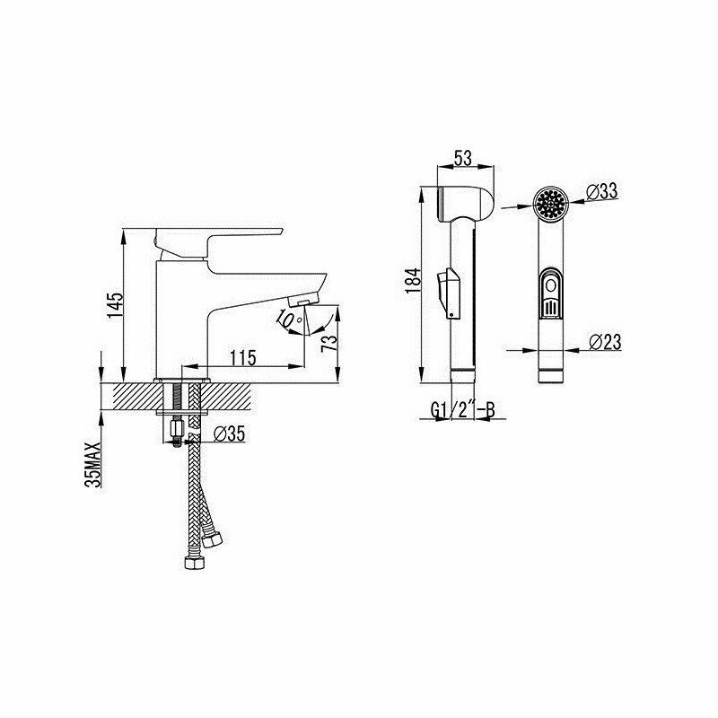 BM 011.00 X070076 Смеситель для умывальника (3/8", однозахватный, картридж, гигиенич. душ) Ravak - фото №8