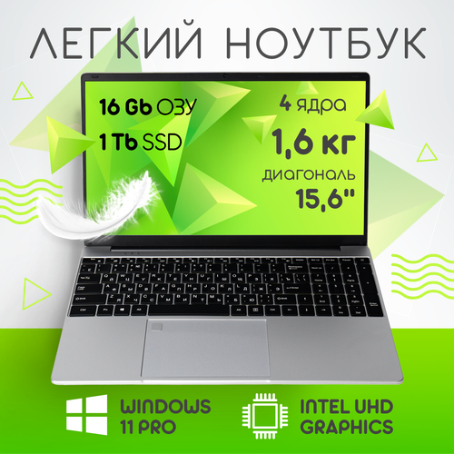 156 ноутбук Intel N5095 до 29 GHz 4 ядра RAM 16 GB SSD M2 1 TB Intel UHD Graphics Windows 11 Pro 34293₽