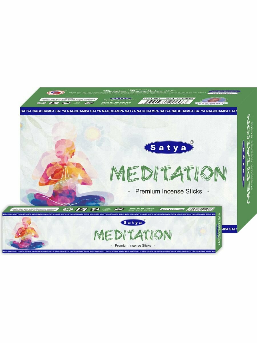 Благовония Meditation (Медитация) Ароматические индийские палочки для дома, йоги и медитации, Satya Premium (Сатья Премиум), 15г