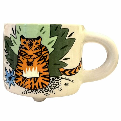 Кружка ручной работы Спокойный тигр бежевая керамика 350 мл 5728₽