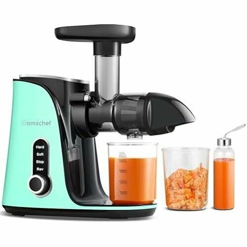 AMZCHEF Соковыжималка для овощей и фруктов с 2 скоростными режимами Медленная соковыжималка с портативной бутылкой и 2 чашками Соковыжималка холодного отжима без BPA с функцией реверса зеленыйчерный 2741400₽