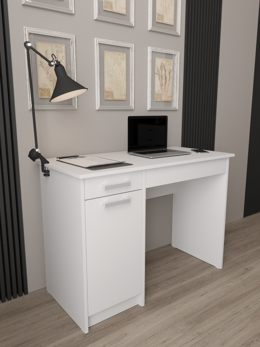 фото Письменный компьютерный стол с ящиками для школьника белый СП-05 тумба слева