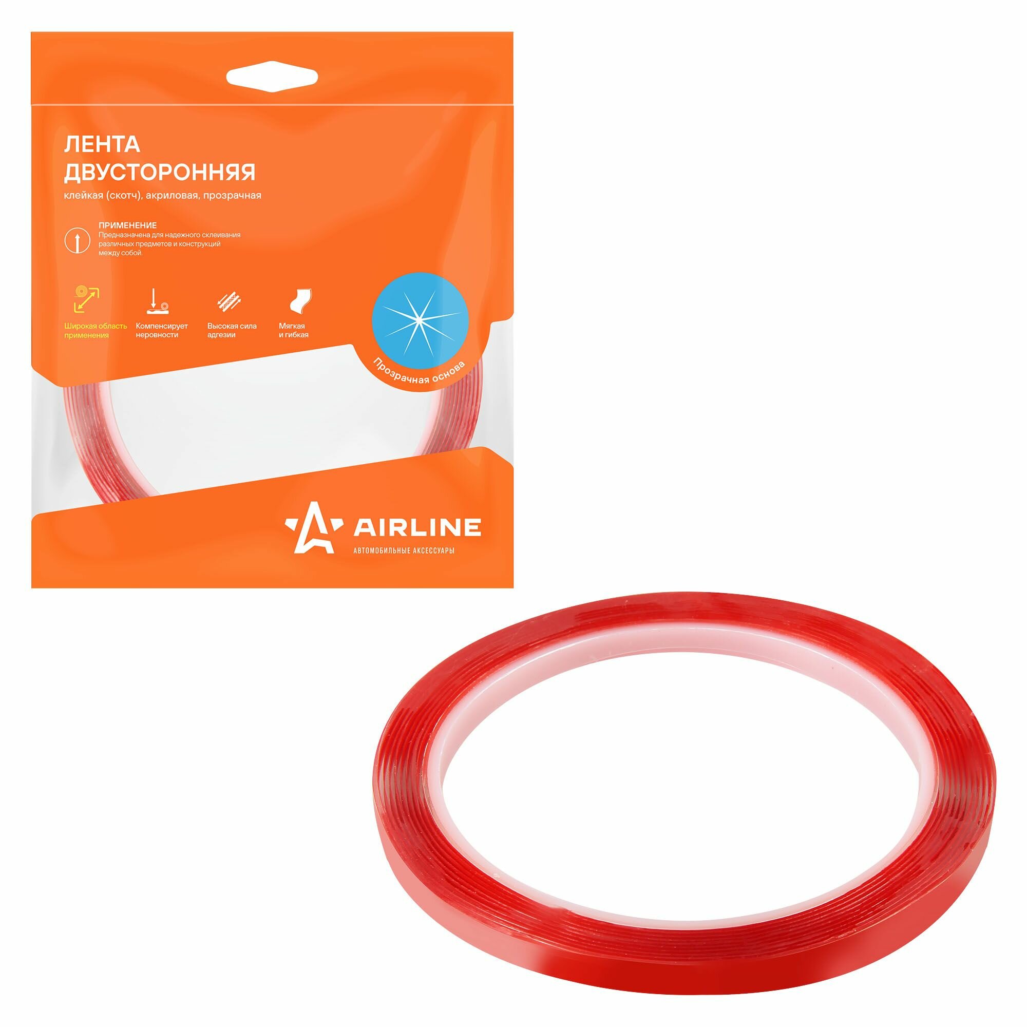 Лента двусторонняя клейкая (скотч) 6 мм x 3 м акриловая прозрачная Airline ADSA04
