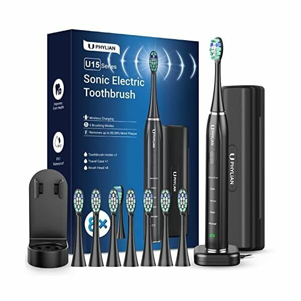 Электрическая зубная щетка "Sonic" с 8 насадками и беспроводной зарядкой