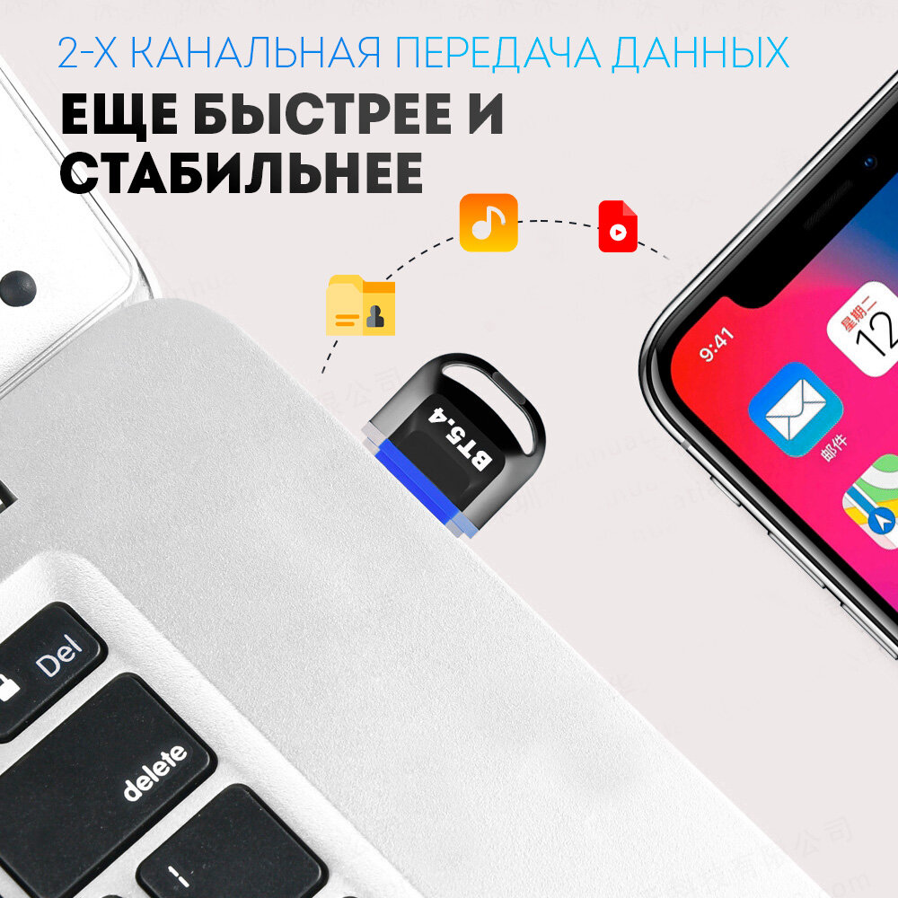 USB адаптер Bluetooth 5.4 для ПК, компьютера, ноутбука, колонок, наушников, геймпада Windows 8.1 / 10 / 11 — фото 1