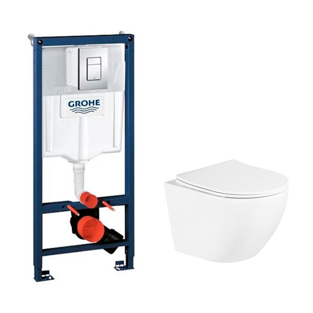 фото Комплект инсталляции Grohe Rapid SL с унитазом BelBagno Uno с кнопкой хром и сиденьем дюропласт микролифт