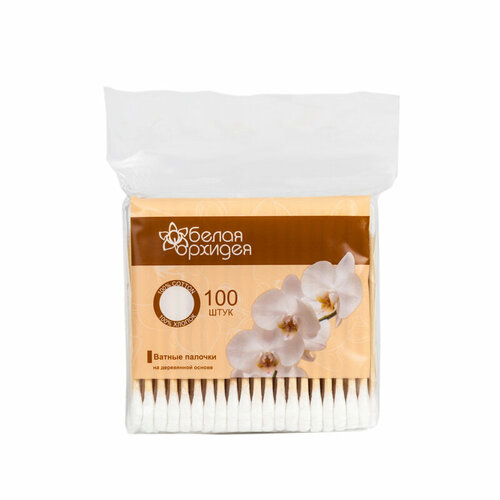 Ватные палочки Белая Орхидея На Деревянной Основе 100 шт