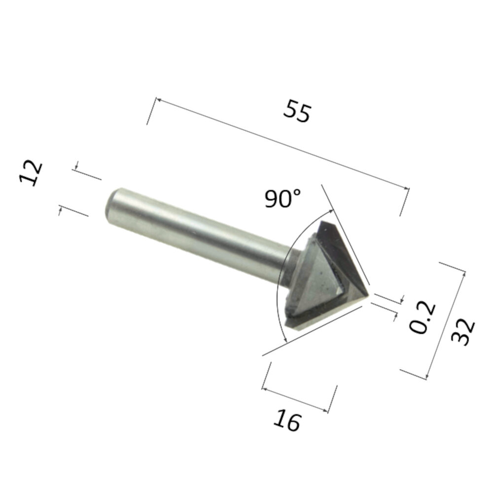 Фреза DJTOL N2V123290 V-образная конусная (по дереву, композиту (АКП), пластику)
