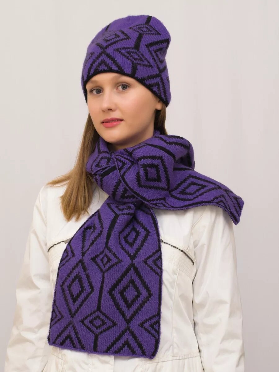 Шапка-бини LanaCaps Азалия для женщин, размер 56-58, фиолетовый