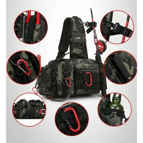 Cумка для активной рыбалки, хранения приманок, катушек, снастей, из водооталкивающего материала цвет зеленый камуфляж