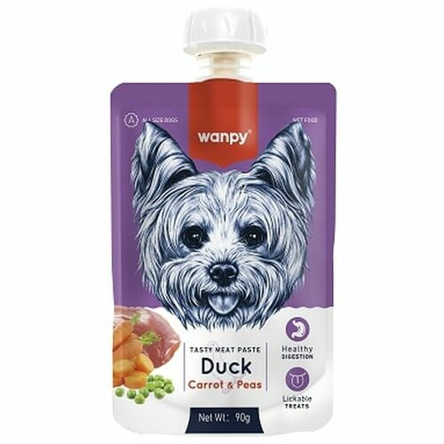 Лакомство для собак Wanpy Dog Мясной мусс из утки и моркови с горохом, 90 г х 3шт