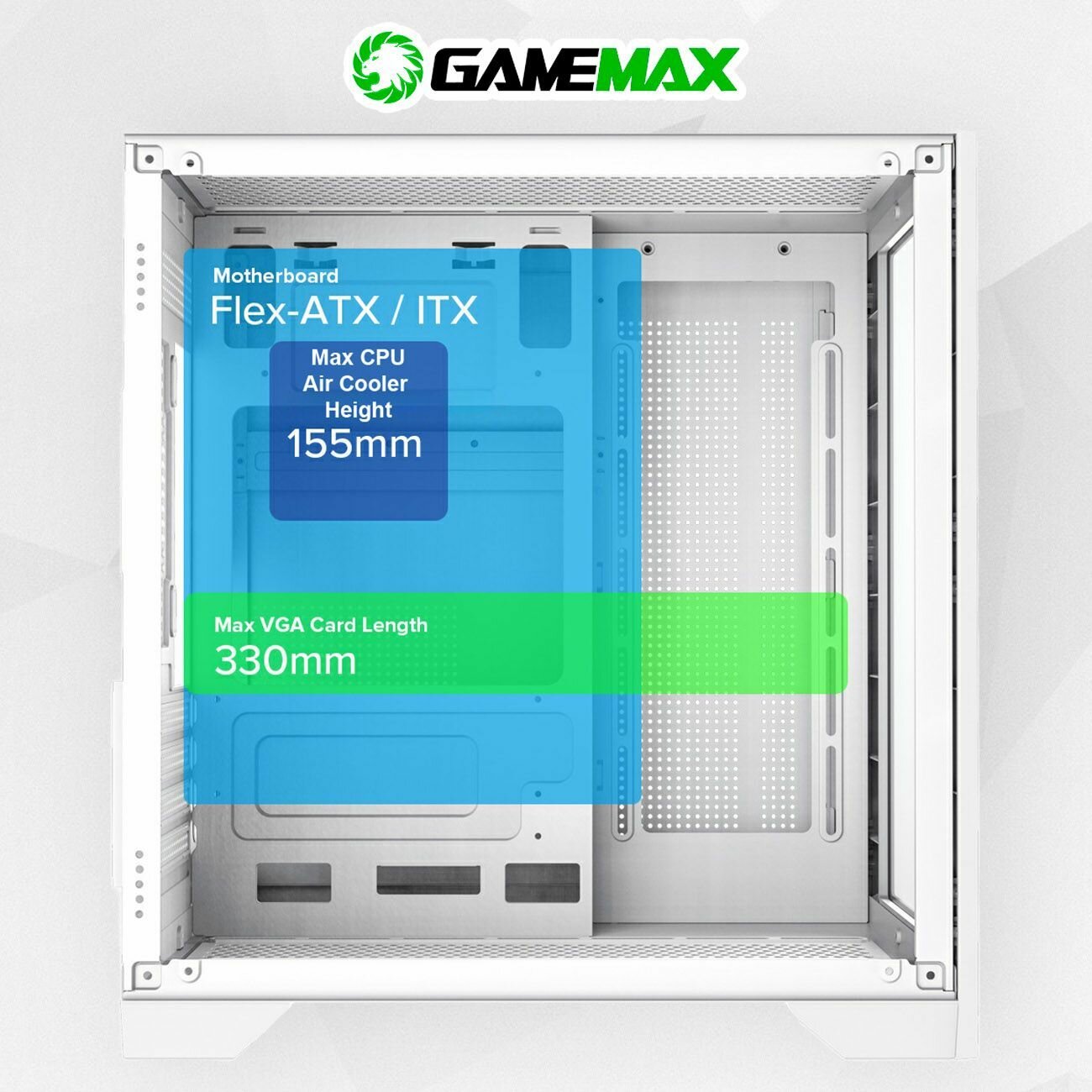 Корпус mATX GameMax белый, без БП, боковая панель из закаленного стекла, USB 3.0, 2*USB 2.0, audio - фото №18