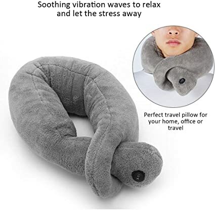Картинки 2 в 1 Подушка для шеи и вибрирующая массажная подушка gg MassageR, регулируемая беспроводная электрическая массажная подушка, расслабляющая мышцы, снимающая боль, U-образная поддержка головы для офиса, дома, путешествий