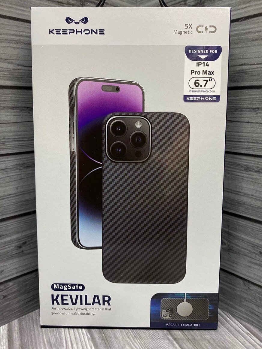 Чехол для iPhone 14 Pro Max с MagSafe Keephone KEVILAR, кевларовый чехол для Айфон 14 Pro Max черный — фото 1