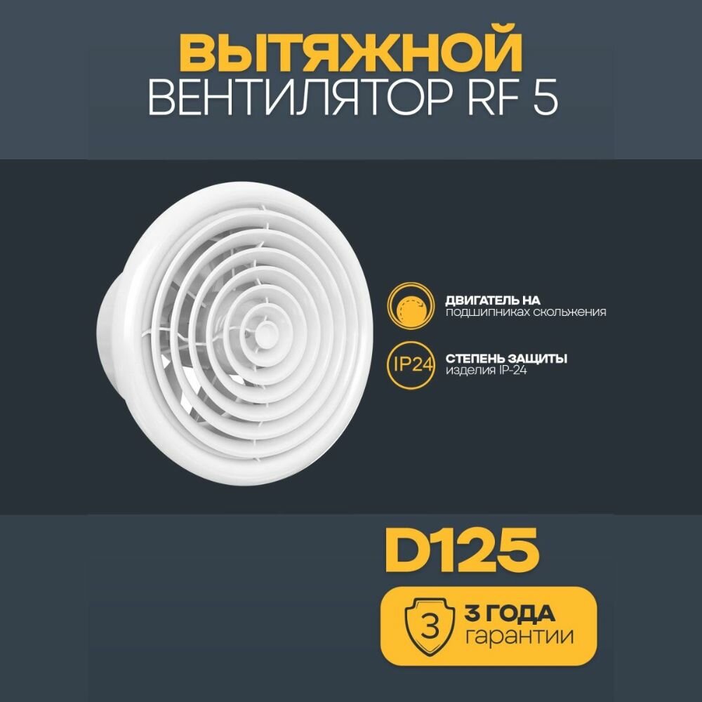 Вентилятор вытяжной бытовой осевой Auramax RF 5 диаметр 125 в ванну в туалет кухню