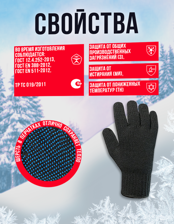 Перчатки полушерстяные двойные, рабочие, ПВХ точка — фото 1