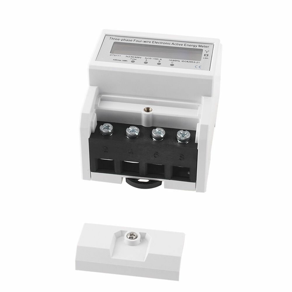 Din Rail, Трехфазный четырехпроводный, жидкокристаллический , цифровой индикатор Энергометр Потребление энергии kWh,10 (100A),230 /400V, 50/60Гц, DTS-771