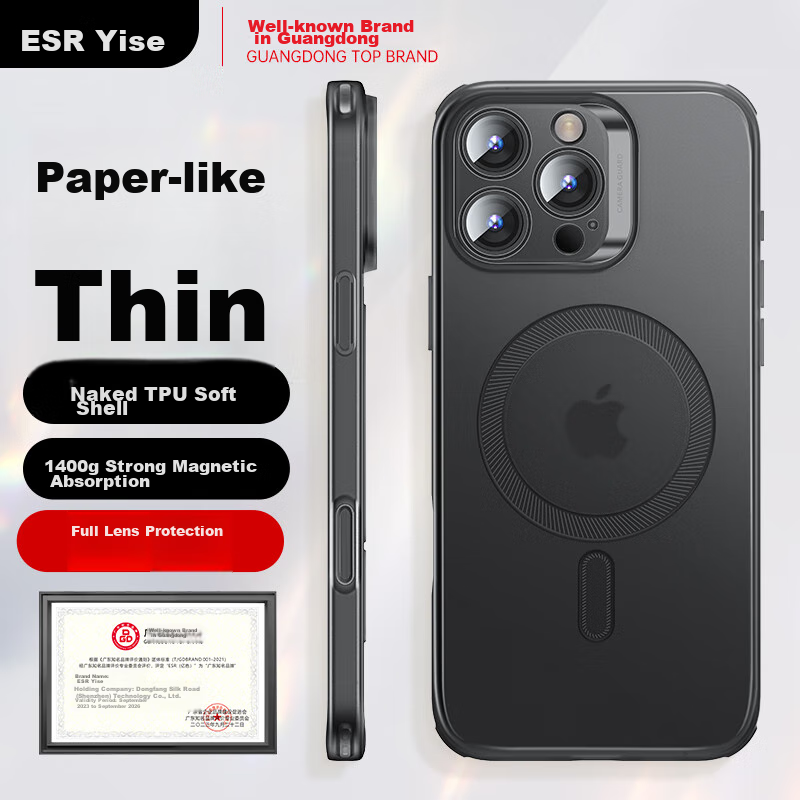 ESR Compatible with Apple 16 Pro Phone Case, IPhone 16 Pro Protective Cover, Magnetic Ultra-Thin Silicone Lens Full Protection Airbag Shockproof Soft Case, MagSafe Wireless Charging, Frosted Transparent Black