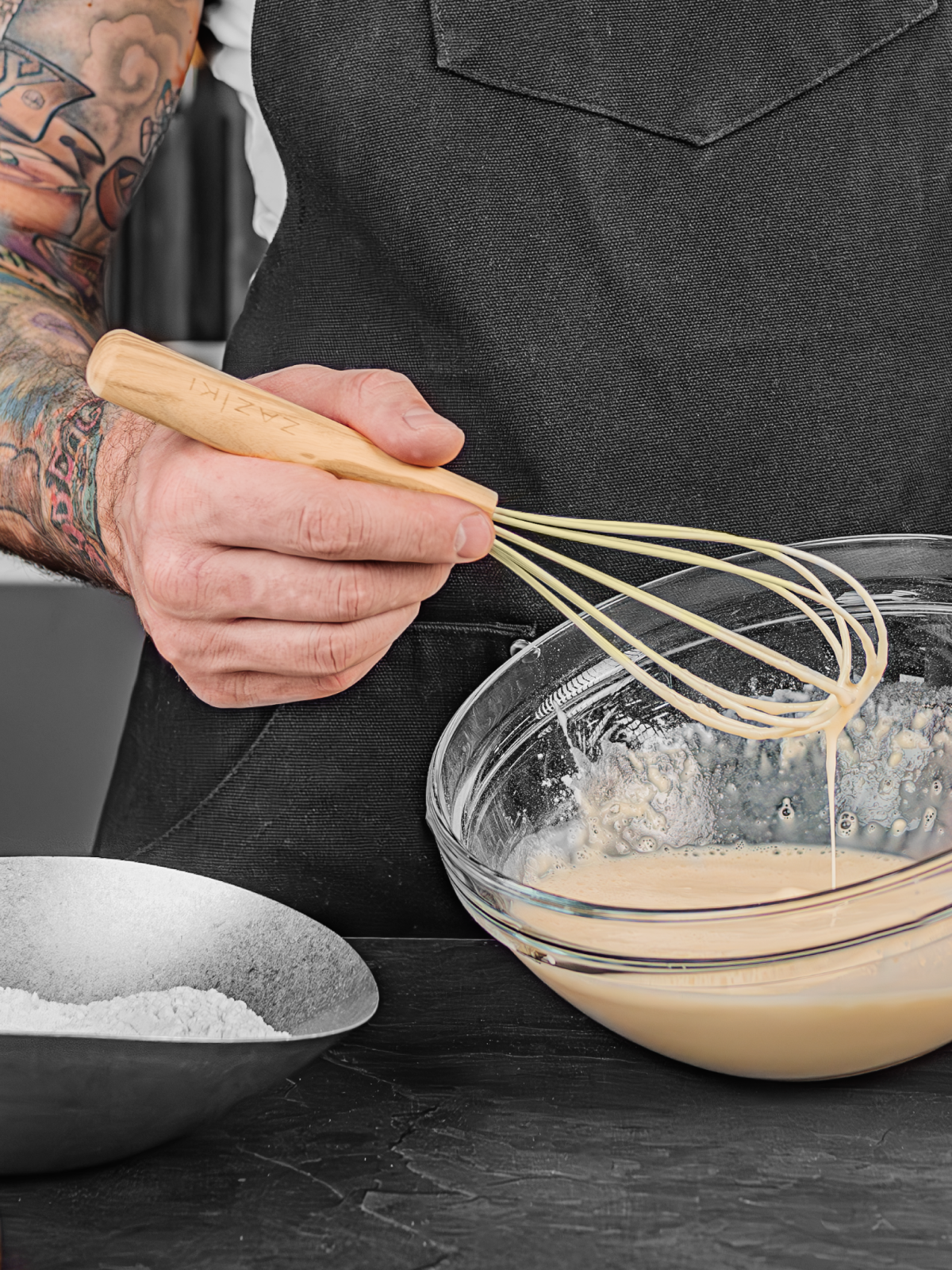 Венчик для взбивания Zaziki, кулинарный, ручной, силиконовый, оливковое дерево — фото 1