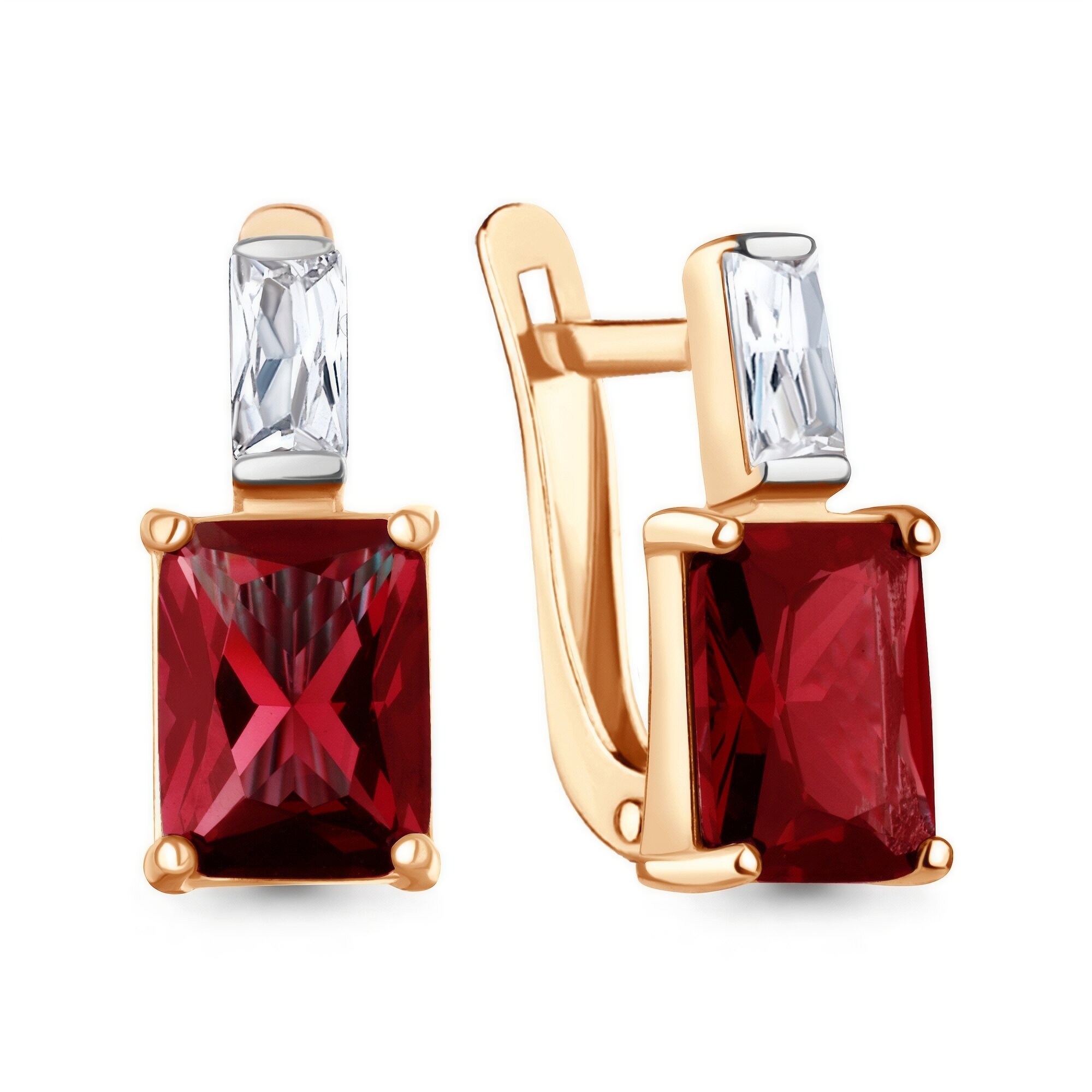 Серьги Diamant online, серебро, 925 проба, золочение, фианит, гранат