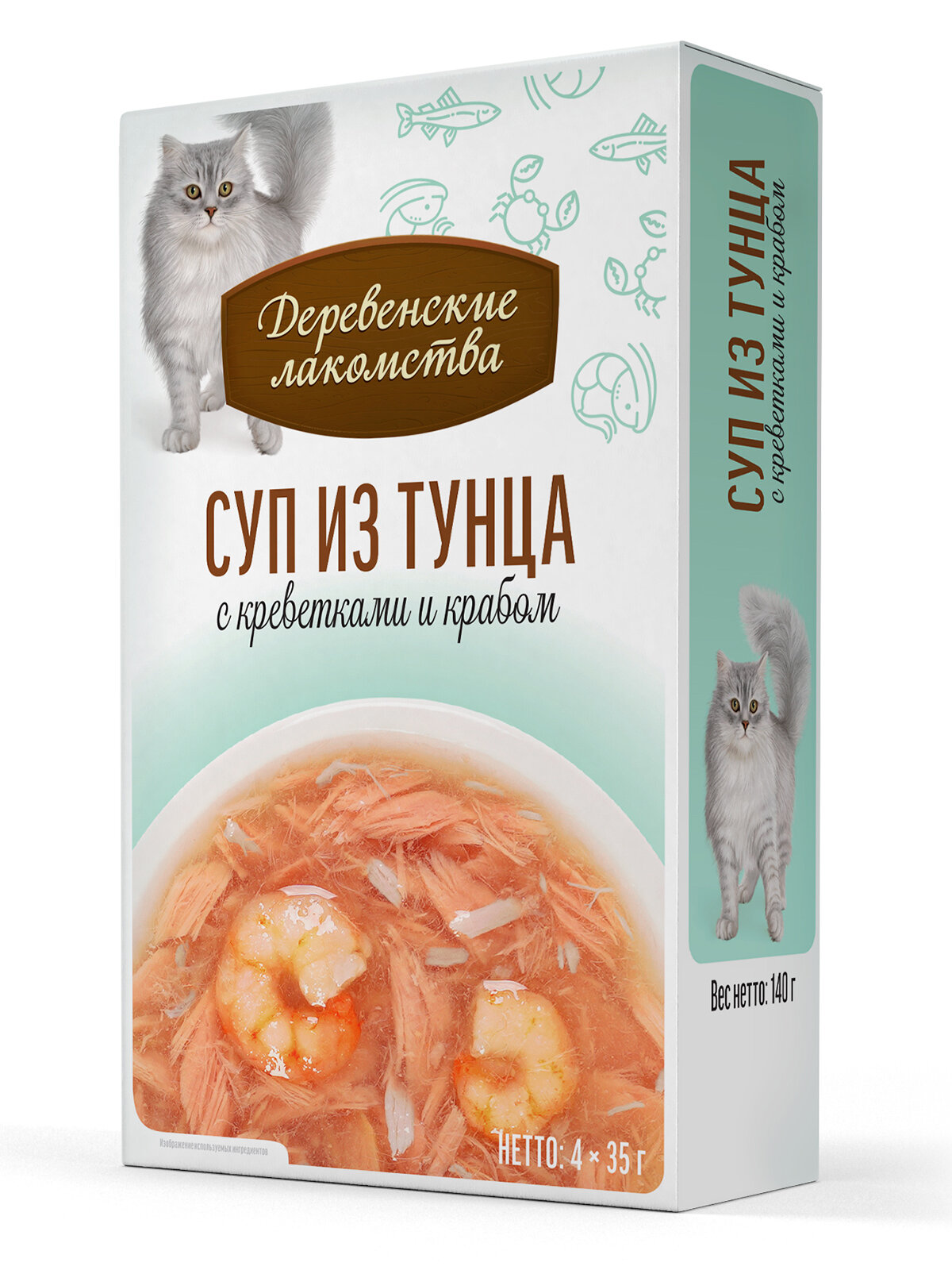 Суп для кошек из тунца "Деревенские лакомства" с креветками и крабом, паучи, 4шт. х35гр. — фото 1