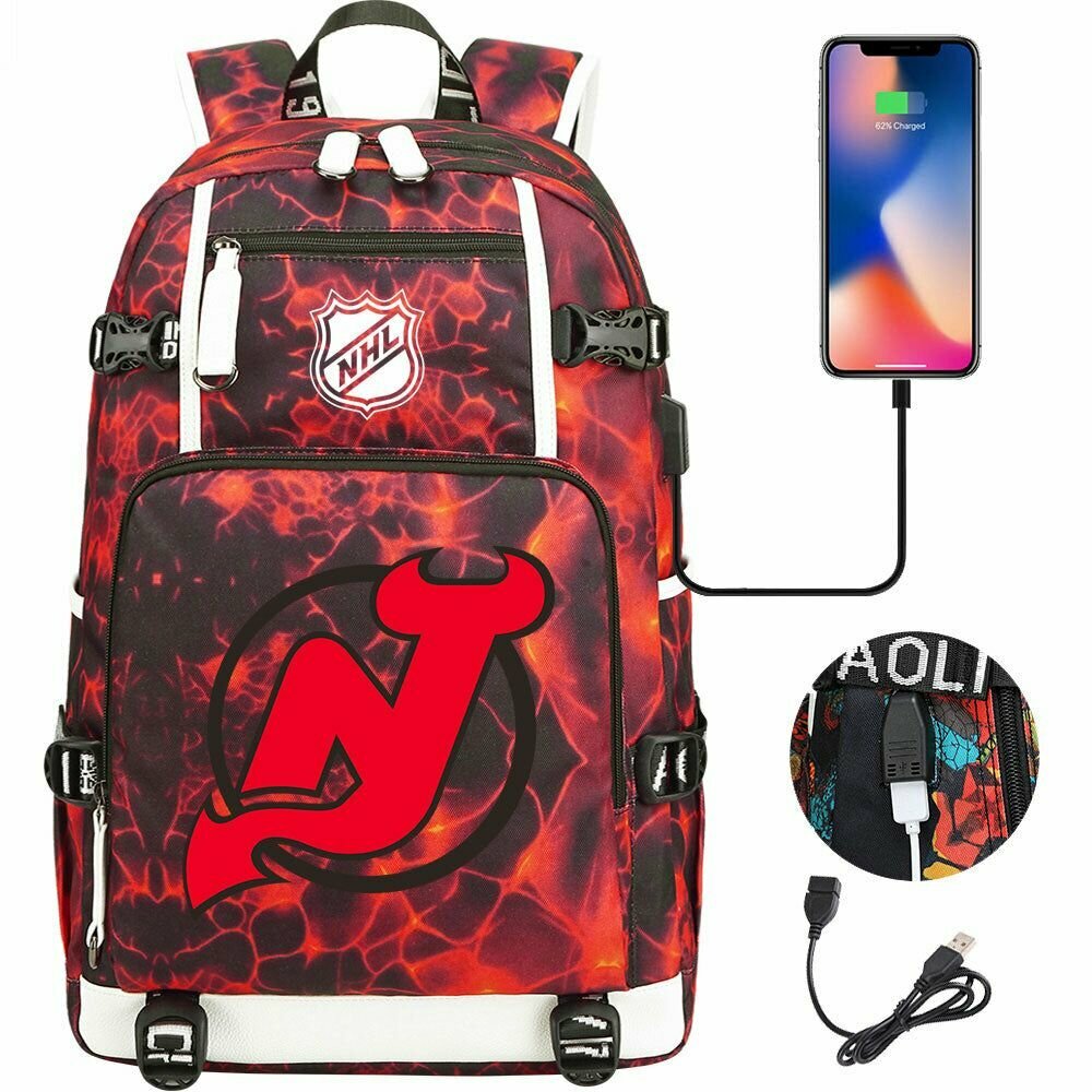 Рюкзак школьный Лиги хоккея New Jersey Devils с зарядкой USB для ноутбука