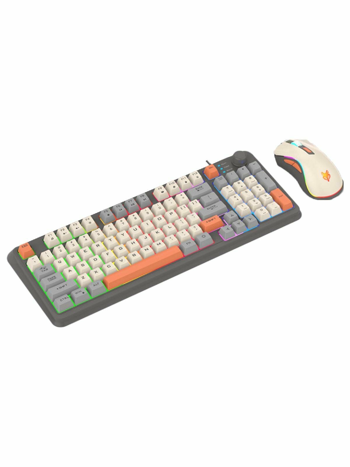 K820 94Keys Gaming Keyboard Mouse Kit RGB Backlit 3 Color Matching USB Keypad 19key Punchless with Knob to Adjust volume