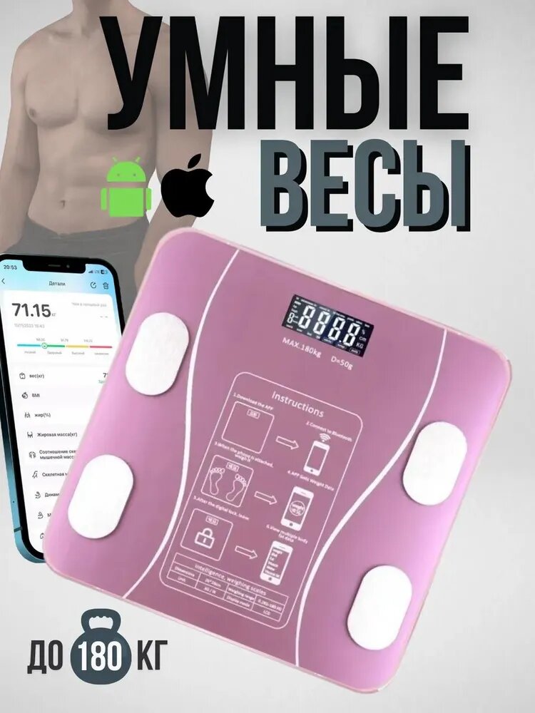 Напольные умные весы электронные напольные весы на батарейках для Xiaomi iPhone Android розовые