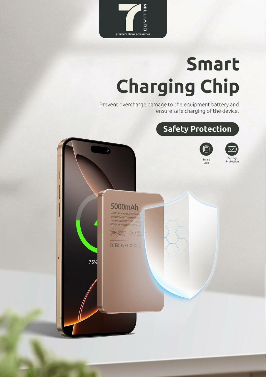 7 Billiard Smart Thin Powerbank 5000 мА·ч Type-C 20 Вт беспроводная зарядка 15 Вт быстрая зарядка светодиодный индикатор