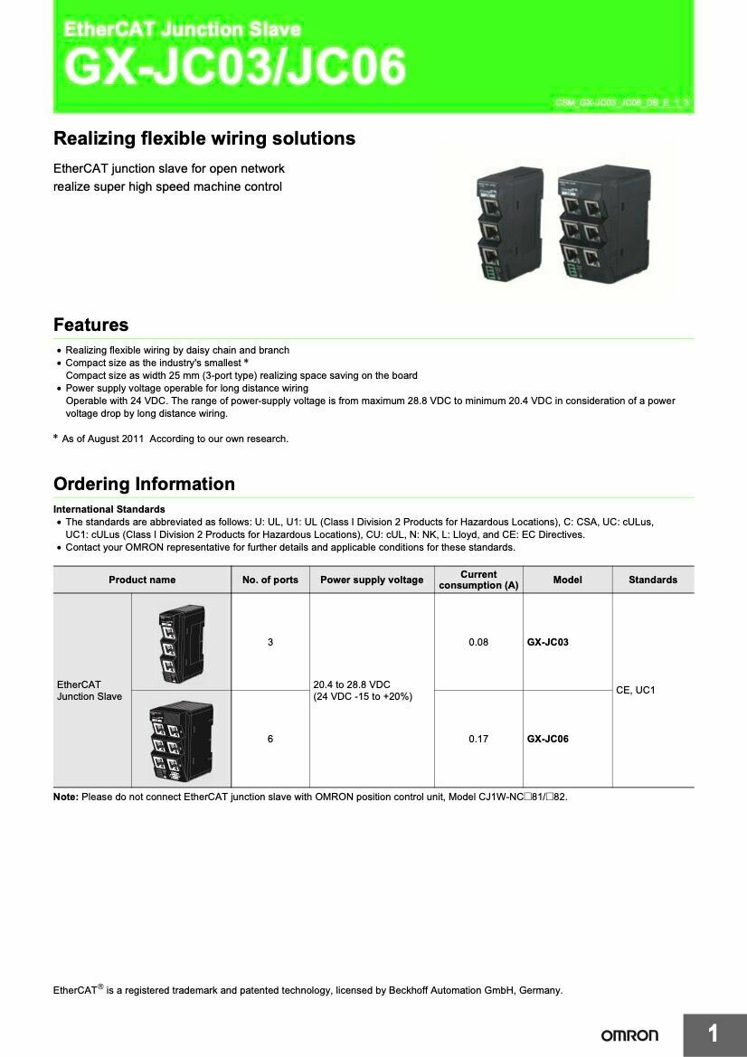 GX-JC03-CH Разветвитель для сети EtherCAT OMRON — фото 1
