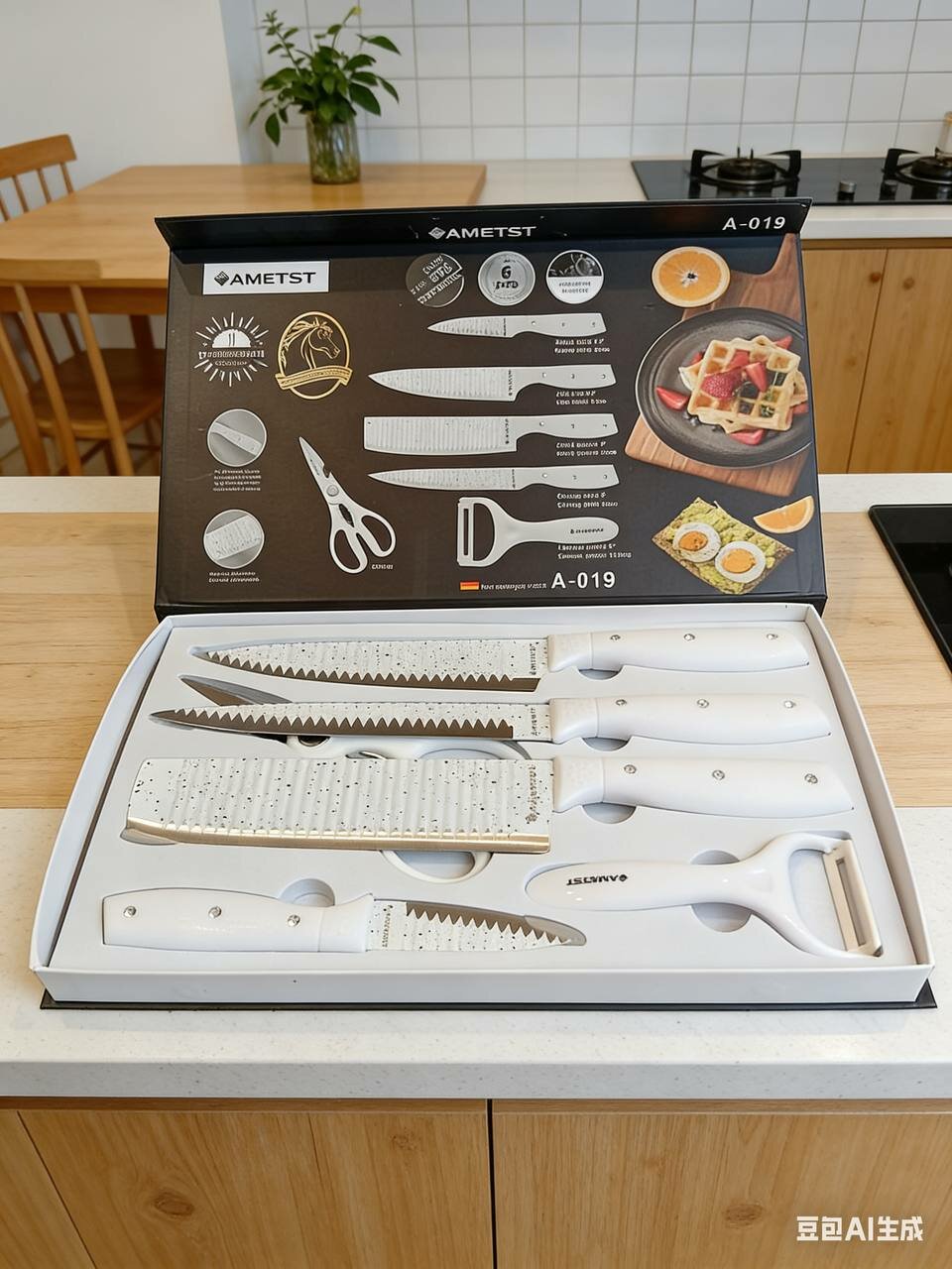 Набор кухонных ножей, 7 предметов, подарочная, белая цвет, качественный