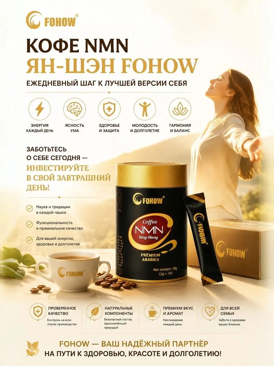 Кофе FOHOW "Ян-Шэн", арабика, растворимый, 24 пакетика, банка
