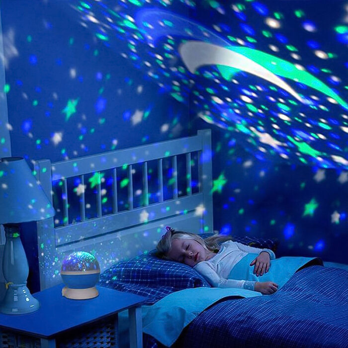 Ночник проектор звездное небо для детей вращающийся подарок, голубой - фотография № 2
