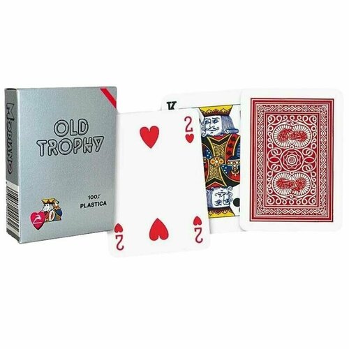 Карты игральные покерные 54 шт. Modiano Old Trophy красная рубашка,100% пластик, серая коробка