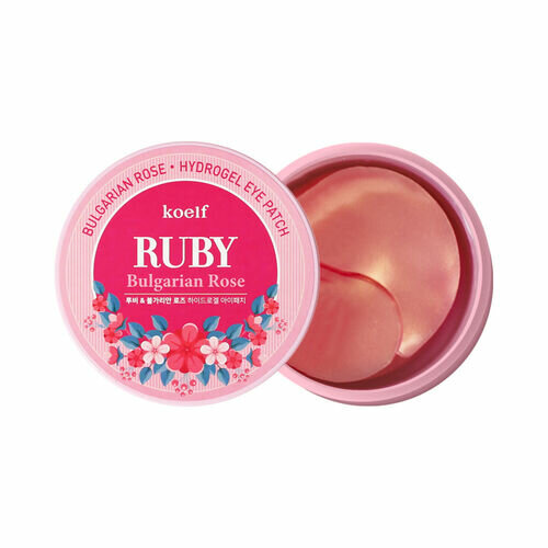 Koelf Патчи гидрогелевые с рубиновым порошком и розы - Ruby bulgarian rose eye patch, 60шт